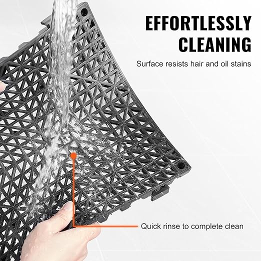 VEVOR Interlocking Tile 50PCS Black, Drainage Tiles 12" x 12" Splicing, Soft PVC Interlocking Drainage Floor Tiles, Non-Slip Drainage Holes for Restroom, Bathroom, Kitchen, Pool, Wet Areas
