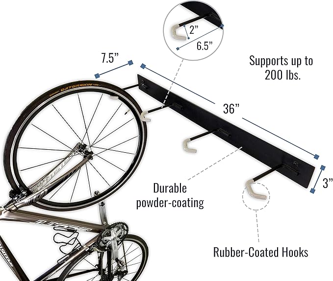 StoreYourBoard BLAT 8 Bike Wall Storage Rack, Holds 2-8 Bicycles, Garage Wall Mount Bike Hooks, Heavy Duty Solid Steel (8 Bikes)