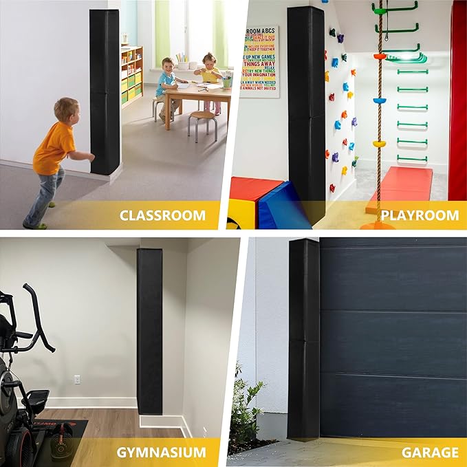 Wall Corner Guards & Edge Protector, Heavy Duty Wall Corner Protective Safety Padding, All-Weather 2 Sides Corner Pad for Gyms, Basketball Court, Playrooms, Garages,etc. (Black, 6FT Tall 6in Sides)