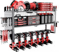 Power Tool Organizer Wall Mount - Pegboard with 7 Drill Holder - Heavy Duty Metal Tool Shelf for Garage Organization