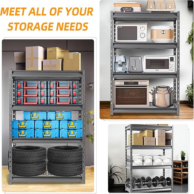 The Atlas 48" W Heavy Duty Garage Shelving Unit Load 12000 Lbs, 4-Tier Metal Shelves for Storage, Adjustable All Steel Industrial Shelf, 48" W x 24" D x 72" H, Grey