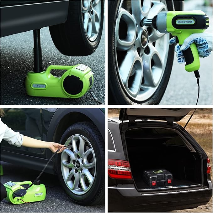 Electric Car Jack Kit 5Ton 12V Car Jack Hydraulic (Lifting Range: 6.1-20.86 inch) with Impact Wrench & Inflator for SUV MPV Sedan Truck with LCD Tire Pressure Display