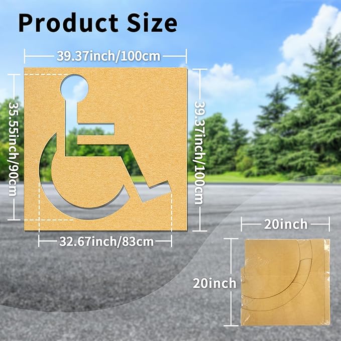 Handicap Parking Stencil, 35.5" x 33" Foldable Cardboard Parking Lot Stencils for Pavement, Driveway, Garage & Lot, Easy to Use Handicap Symbol Template