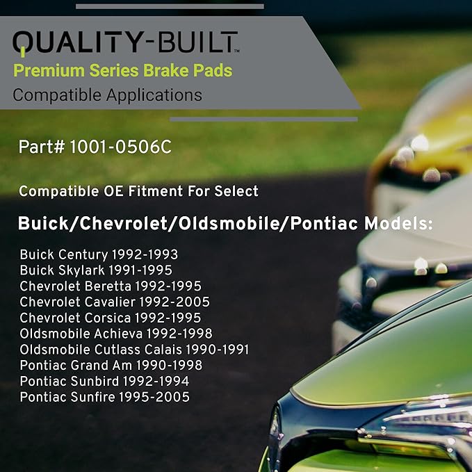 Premium Ceramic Front Brake Pads (1001-0506C) Compatible with 1990-2005 Buick/Chevrolet/Oldsmobile/Pontiac (Achieva/Beretta/Cavalier/Century/Corsica/Cutlass Calais/Grand Am/Skylark)