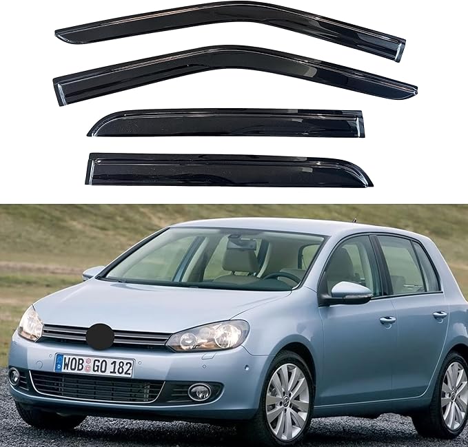 KPY Window Visor Compatible with Volkswagen (VW) Golf MK6 Hatchback 2010-2014, 4PC Rain Guard Side Window Vent Deflectors Tape-On Mugen Style, 2010 2011 2012 2013 2014