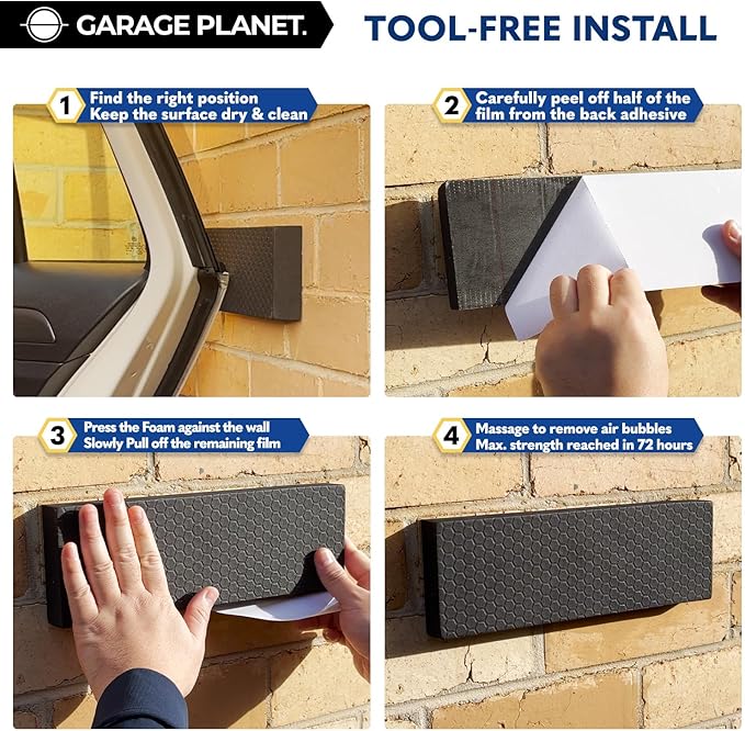 WP01 Garage Wall Protector Car Door Protector, Tool-Free, Designed in Australia (White, 4 Pack)