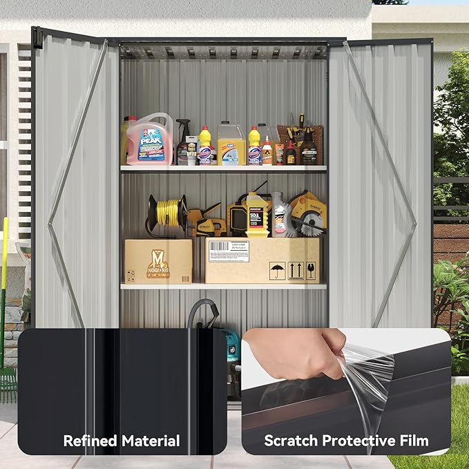 Aoxun 47x19 in Outdoor Storage Cabinet Metal Garden Shed with 2 Adjustable Shelves 3 Layer Indoor& Outdoor Waterproof Vertical Storage Shed for Patio Garden, Garage, Porch (34 Cu.Ft)