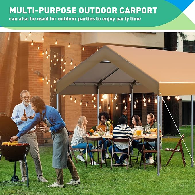 10X20 Ft Heavy Duty Carport Canopy, Portable Garage, Car Tents, Easy to Assemble, Reinforced Structure, with Hanging Edge, Applicable to Car, Bike, Boat, Party (Yellow)