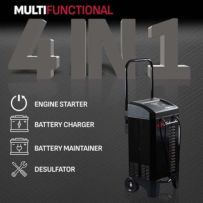 Schumacher Electric 4-in-1 Wheeled Battery Charger, Maintainer, and Engine Starter, SC1324, Fully Automatic, 200 Cranking Amps, 40 Amp Boost, 12V, for Car, Truck, and Other Large Vehicle Batteries