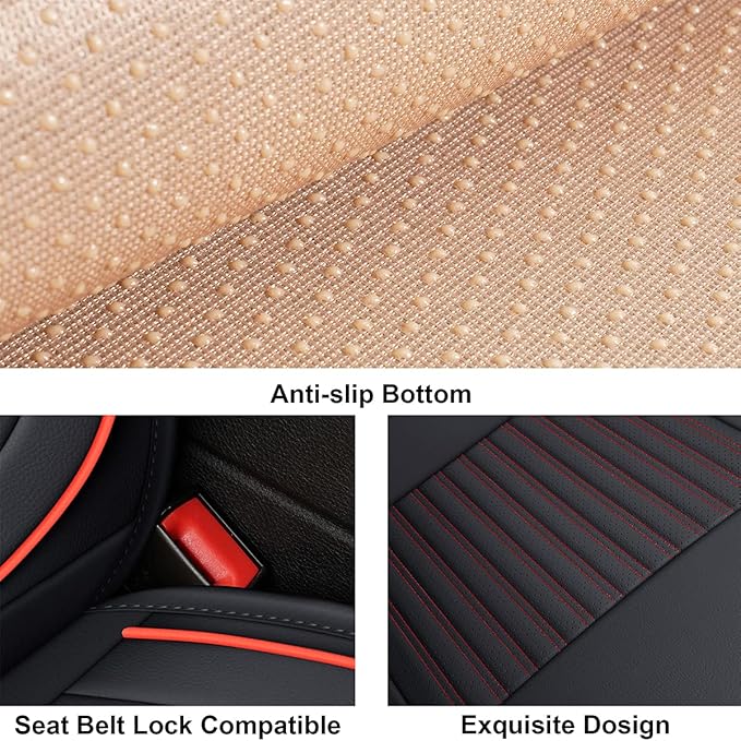 LINGVIDO Car Seat Covers,Breathable and Waterproof Faux Leather Automotive Seat Covers for Cars SUV Pick-up Truck Sedan,Universal Anti-Slip Driver Seat Cover with Backrest (Front Seat, Red)