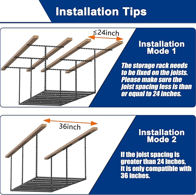 GIOTORENT 3x8FT Heavy Duty Overhead Garage Storage Rack - Adjustable Ceiling Shelving with 600lbs Weight Capacity, Metal Garage Organization System, Black