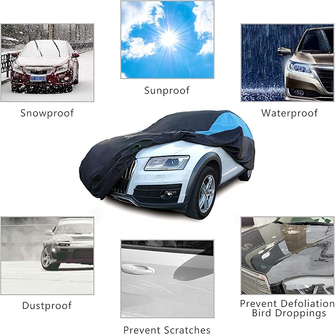 MORNYRAY Waterproof Car Cover All Weather Snowproof UV Protection Windproof Outdoor Full car Cover, Universal Fit for Sedan (Blue, S2-Fit SUV Length(181-190 inch))