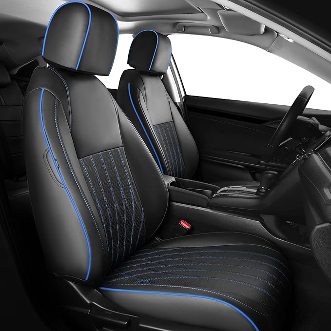 Seat Covers for Honda Civic Sedan 4DR Sedan EX 2022 2023 2024 2025.Faux Leather Car Seats Cover Full Set (Rear Row 40/60 Split & Folding Backrest)-BlackBlue