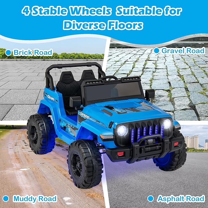 INFANS Kids Ride on Car Truck with 2.4G Remote Control, 12V Battery Powered Electric Cars for Kids w/3 Speeds, Battery Display, LED Lights, Safety Belt, Music & Horn, Bluetooth/FM/USB (Blue)