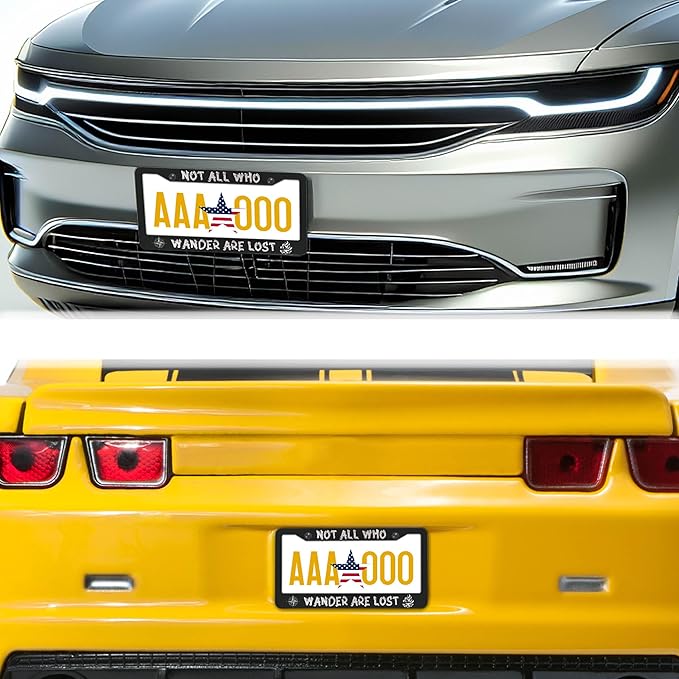 License Plate Holder Black and White License Plate Frames Not All Who Wander are Lost Universal Aluminum Car Accessory 2 Pack with Screw Covers Set