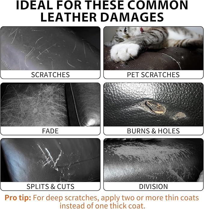 Leather Repair Kit,Car Seats, Sofa,Jacket & Purse - Repairs Burn Holes,Scratches,Tears - Restores Faux,Vinyl,Artificial and Real Leather (Black)