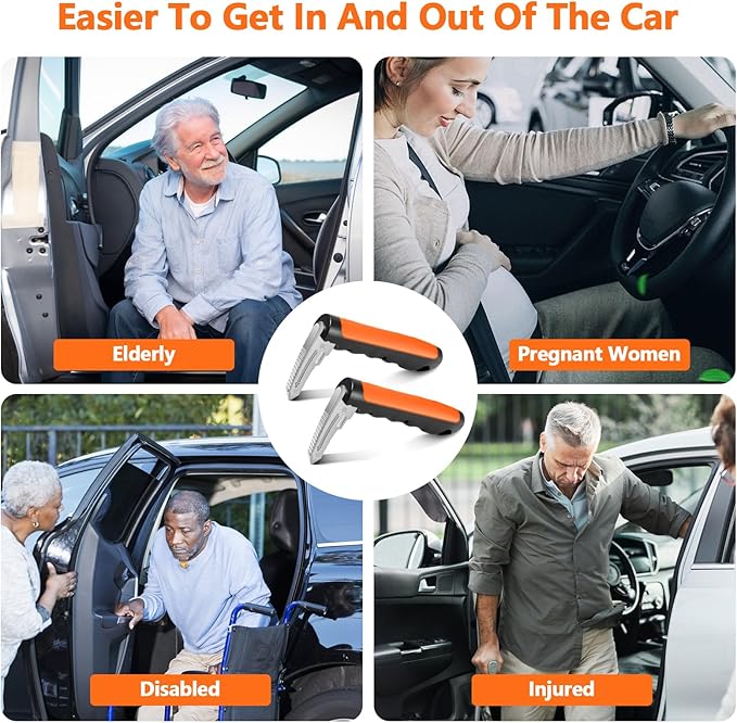 Car Door Handle for Elderly - 2025 New 3 in 1 Car Handle Assist, Auto Cane Portable Vehicle Support Handle Door Assist Bar, Max Load: 500 Lbs, Anti-Slip Design (Orange)