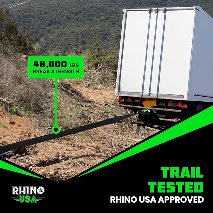 Rhino USA Recovery Tow Strap (6" x 30') - 48,000lb Break Strength - Emergency Recovery Strap Tow Rope for Big Trucks, SUV, Backhoe, Excavators & More - Heavy Duty Towing Strap for Offroad 4x4 Use