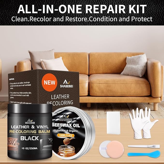 Leather Repair Kit Recoloring Balm Cleaner Conditioner Waterproof Beeswax Oil for Car Seat Furniture Couch Shoe Leather Vinyl(White)