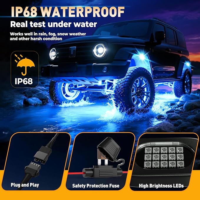 Honalia LED Rock Lights for Trucks 12 Pods, RGB Truck Rock Lights with APP Control Music Mode, Neon Light Kits for UTV ATV RZR Golf Cart