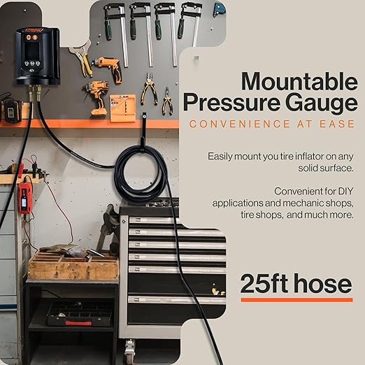 SuperHandy Automatic Tire Pressure Gauge - Wall Mountable, App/Bluetooth Control, High-Accuracy Digital Gauge, 25FT Air Hose, Ideal for Cars, Trucks, ATVs, and More