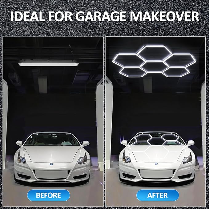 tewei Hexagon LED Garage Light, 6 Grids Hexagon Car Detailing Lighting Fixture 6500K Daylight White LED Shop Light, 265W, 26500LM Super Bright Ceiling Lights for Workshop, Warehouse, Gym, Basement