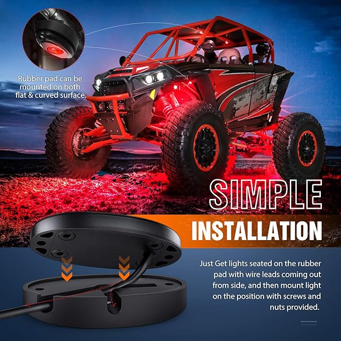 Nilight LED Rock Light 4PCS Underglow Wheel Well Pods Waterproof Exterior Underbody Roof Rack Side Lamps for Car Truck Pickups ATV UTV SUV Motorcycle Boat, Red Color