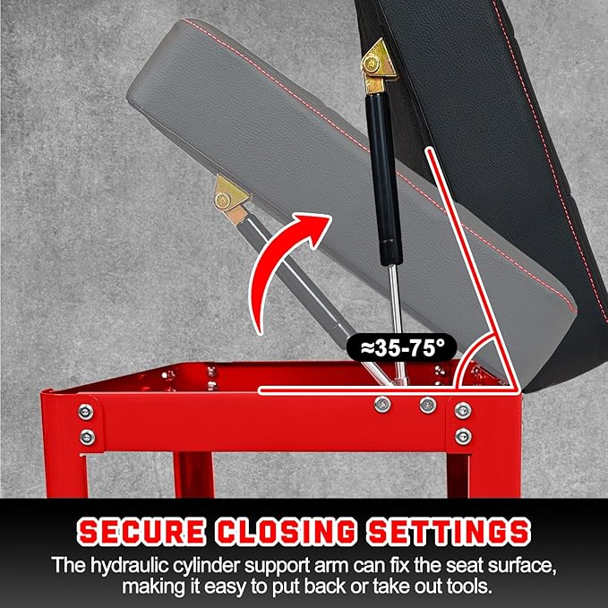 Rolling Mechanic Shop Stool with Wheels, Garage Mechanics Stool with 2 Layer Repair Tools Tray, Padded 360° Swivel Automotive Roller Creeper Seat Shop Chair, Heavy Duty, 330 LBS Capacity, Red