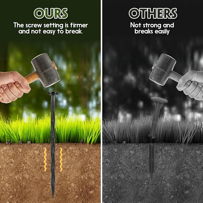 Landscape Edging Stakes, 150 Pcs 8" Plastic Garden Spikes, Spiral Nylon Anchoring Spikes for Paver Edging, Weed Barriers, Artificial Turf, Tent, Grass Pathway and More, Black