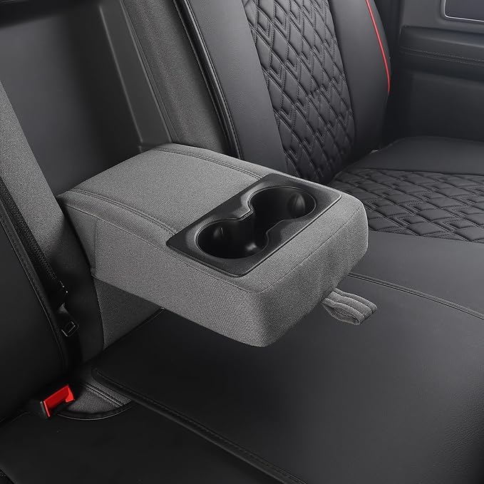JOJOBAY Car Seat Covers for Dodge Ram,Fit 2009-2025 1500/2500/3500 HD Pick-up Truck,Crew,Regular,Quad,Mega Cab,Waterproof Synthetic Leather Seat Covers (Rear Seat Cover,BlackRed)