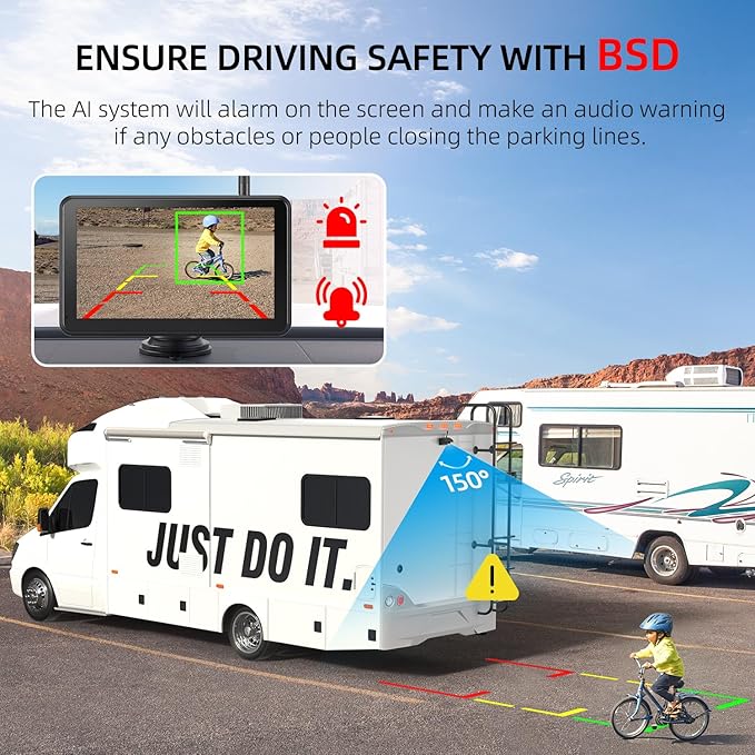 eRapta Magnetic Solar Wireless Backup Camera: HD1080P 7” Touchscreen Portable with DVR, BSD, 1-Min Install-Free IR Night Vision Hitch Backup Camera for Trailer/Truck/Small RV/Camper/Tractor-AWTCM701
