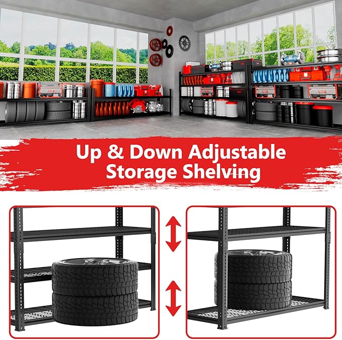 Storage Shelves 3PCS, Garage Shelving Heavy Duty 1920LBS Capacity, 36"L x 16"W x 60"H Adjustable Metal Shelving Organizer Wire Rack, 4 Tier Utility Shelf Unit for Pantry Closet Warehouse Organization