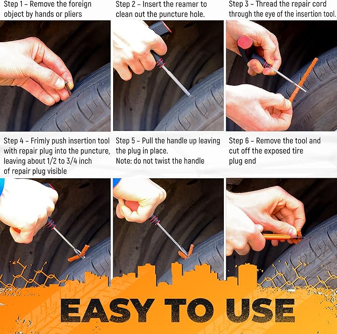 Vehiclex Tire Repair Kit for Plug and Patch - 30 Pcs Kit with Pliers for Car, Motorcycle, ATV, Tractor, Lawn Mower