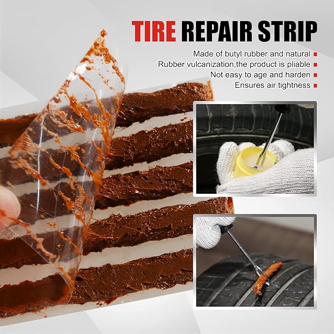 Economical Tire Repair Kit to Fix Punctures and Plug Flats, 10-Piece Value Pack, Ideal for Cars, Trucks, Motorcycles, ATV, with Storage case