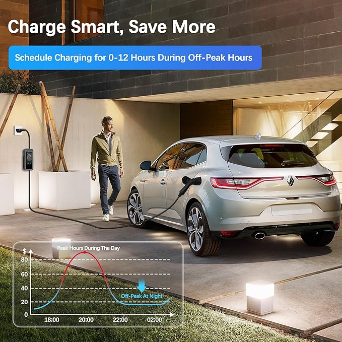 Portable Level 1&2 EV Charger, 16Amp Adjustable Current, Wallbox for Home/Travel, 110V/240V, NEMA 5-15&6-20 Plugs, 24.99FT Cable, Compatible with J1772 Electric Cars, Tesla Needs Adapter