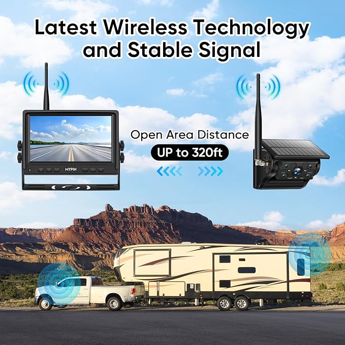 Solar Wireless Magnetic Backup Camera, 9900mAh Battery Powered Rechargeable IP69 Waterproof HD Back Up Rear View Remote Control Camera with 7 Inch 1080P Monitor System for Car Truck Trailer RV VN003
