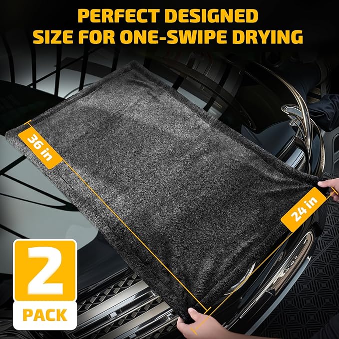 2-Pack 1200 GSM Car Drying Towels – Microfiber Towels for Cars (36" x 24"), Ultra-Absorbent, Streak-Free, Scratch-Free, No Water Spots, Double-Twist Pile & Edgeless Design