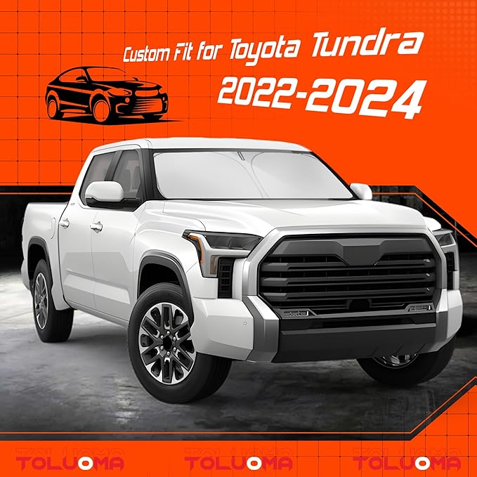 Custom Fit Windshield Sun Shade for Toyo-ta Tundra 2022-2024 2025 - Full Coverage, 210T Reflective Fabric, Double-Layer Design - Blocks 99% UV Rays, Keeps Car Cool, Easy to Install and Store