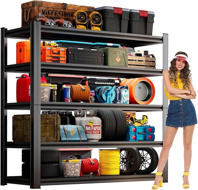 Garage Shelving 3000LBS Heavy Duty Shelving Units and Storage Shelves Adjustable 5 Tier Metal Shelving for Kitchen,Utility Room and Basement, 13.78" Dx35.43 Wx71.18 H, Black