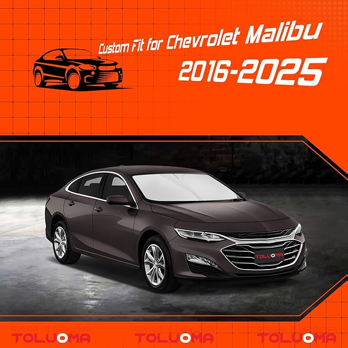 Custom Fit Windshield Sun Shade for Malibu 2016-2025 - Full Coverage, 210T Reflective Fabric, Double-Layer Design - Blocks 99% UV Rays, Keeps Car Cool, Easy to Install and Store