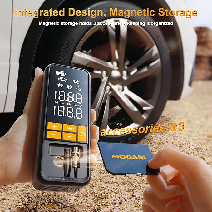 Tire Inflator Portable Air Compressor, 5X Faster 160 PSI Portable Tire Inflator for Car with Carrying Case, Built-in Magnetic Storage, Auto Shut-Off Cordless Air Pump for Car Tires, SUV, Truck