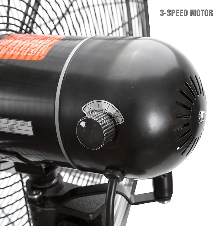 OEMTOOLS OEM24885 30" Oscillating Pedestal Fan, Adjustable Height for Garage, Shop, Gym, Warehouse 9500 CFM Airflow, 3-Speed Enclosed Motor, 3 Aluminum Blades, Dust-Resistant Industrial Purpose