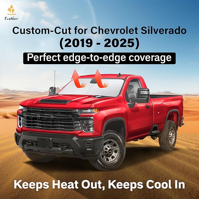 Econour Windshield Sun Shade for 1999-2006 Chevrolet/Chevy Silverado 1500 Accessories Truck (Extended Cab) Sunshade Window Sun Visor Protector Foldable Blocks UV Rays Keep Your Car Cooler
