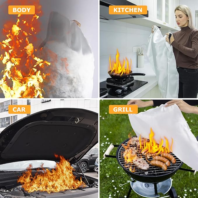 Emergency Fire Blanket, 2 Pack Fiberglass Flame Retardant Fire Blankets Emergency for Home, Kitchen, Car, Office, Grill, 39.4X 39.4inch Fire Extinguisher Blanket