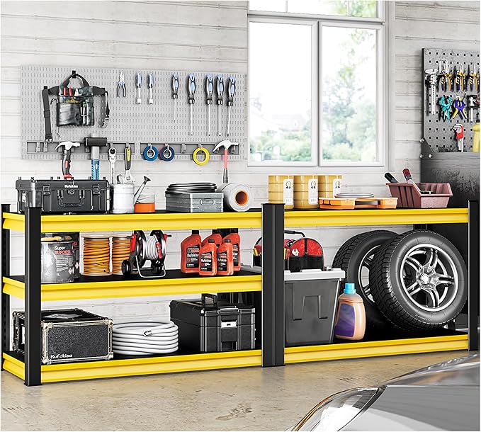 48" W Garage Shelving Heavy Duty, 1650LBS Loads Adjustable Garage Storage Shelves,3-Tier Metal Storage Racks and Shelving Units, Utility Rack Shelves,48" W x 18" D x 39" H,Yellow