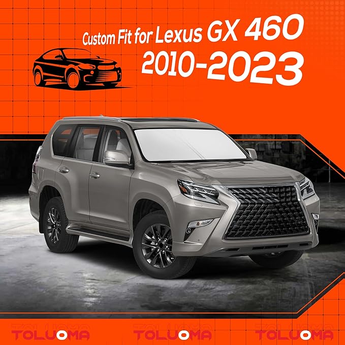 Custom Fit Windshield Sun Shade for Le-xus GX460 2010-2023 - Full Coverage, 210T Reflective Fabric, Double-Layer Design - Blocks 99% UV Rays, Keeps Car Cool, Easy to Install and Store