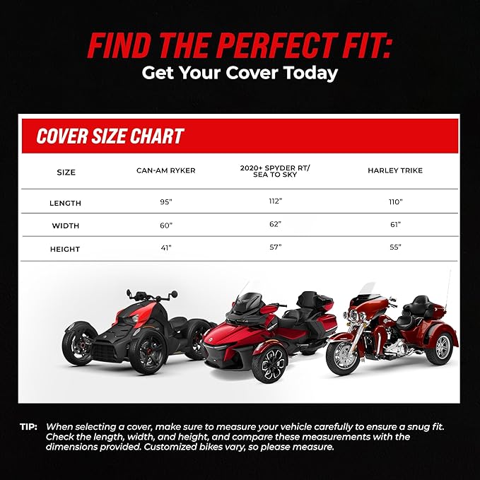Badass Moto Can Am Ryker Cover Fits 600/900 Rally Sport Trike Three Wheeler. Heavy Duty. Won't Wimp Out. Fits Can-Am Ryker Motorcycle Accessories Waterproof Outdoor Storage