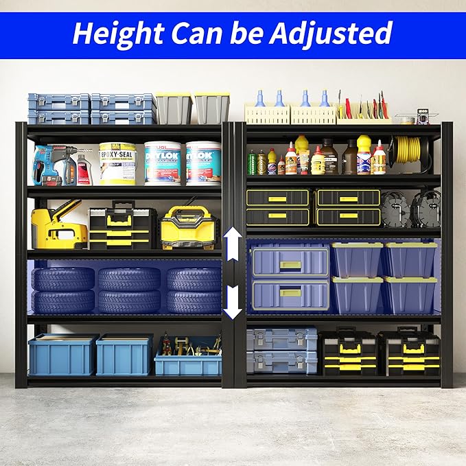 Metal Storage Shelving Heavy Duty, Shelves Unit for Garage, Adjustable 5 Tier Storage Rack, Industrial Utility Shelf for Garage, Warehouse, Basement, Kitchen,15.7"D x 31.5"W x 63"H, Black