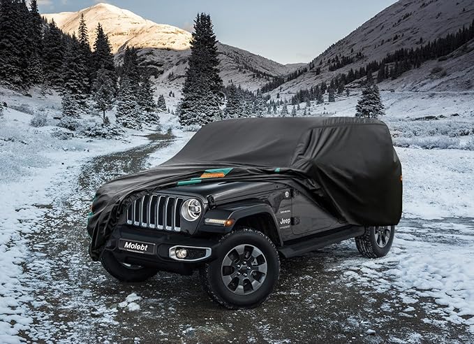 Jeep Wrangler Car Cover 4 Door Fits Sahara Rubicon Unlimited Sport JK JL. Jeep Wrangler Car Cover 4 DR for All Weather, Outdoor Waterproof, Windproof, UV-Resistant, Dustproof