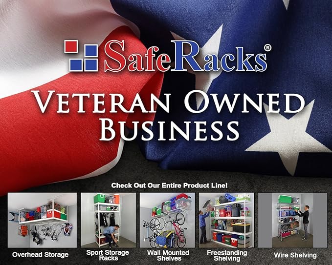 SafeRacks Overhead Garage Storage Rack - Heavy Duty Racks for Garage with 400 lb Capacity, Easy Garage Shelving, Adjustable Storage Rack, Ceiling Mount Storage Shelves 3x6 White (12"-21")